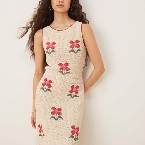 エイソス ASOS asos ASOS DESIGN クロシェパッチワーク刺繍花柄ミニドレス(クリーム色) ワンピース レディース 女性 インポートブランド 小さいサイズから大きいサイズまで