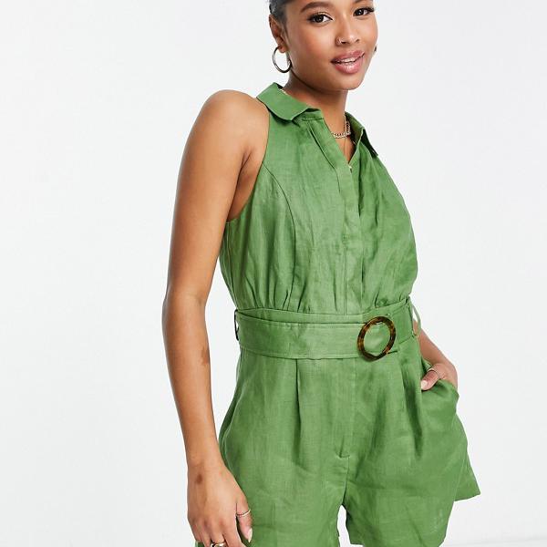 オリーブグリーンのForeverNewPetiteベルト付きプレイスーツ オールインワン レディース 女性 インポートブランド 小さいサイズから大きいサイズまで