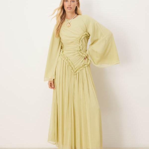 エイソス ASOS asos ASOS DESIGN クリンクルシフォンギャザーマキシドレス（マイクロフリル付き、セー..