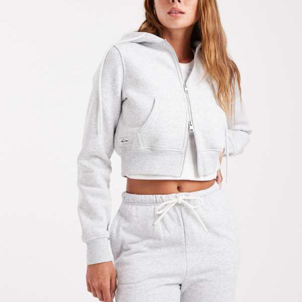 Cotton Onのクロップド丈ジップスルーフーディー（ソフトグレーマールコーディガン） トップス レディ..