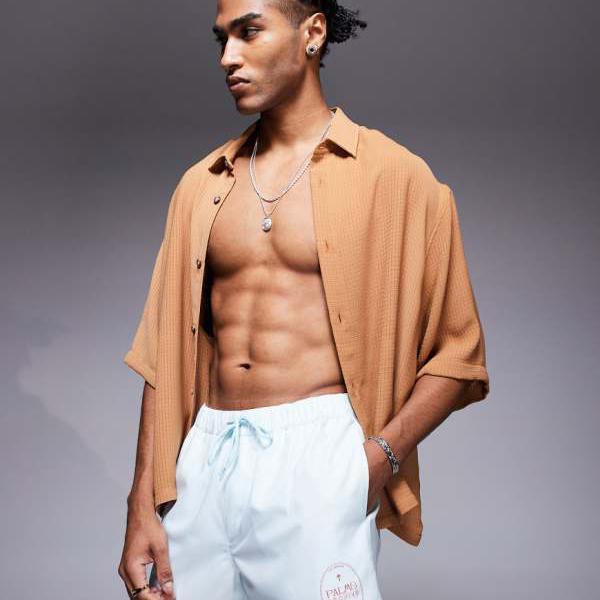 エイソス ASOS asos ASOS DESIGNのショート丈スイムショーツ(ブルー&ホワイトストライプ) 水着 メンズ 男性 インポートブランド 小さいサイズから大きいサイズまで