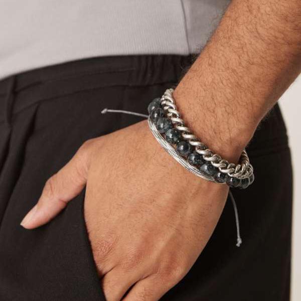 エイソス ASOS asos ASOS DESIGN ビーズ&チェーンブレスレット 3個パック(ブルー&グレー) アクセサリー メンズ 男性 インポートブランド