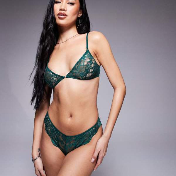 エイソス ASOS asos ASOS DESIGN マーゴット レース ハイレッグ ブラジリアン パンツ（フォレストグリ..