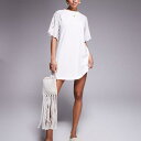 エイソス ASOS asos ASOS DESIGN Tシャツ クロシェ レーススリーブ ミニドレス(ホワイト) ワンピース レディース 女性 インポートブランド 小さいサイズから大きいサイズまで