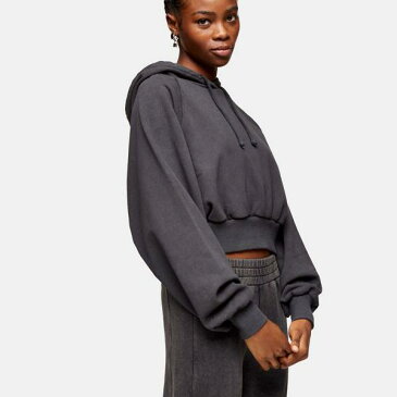 トップショップ Topshop TOPSHOP ウォッシュドブラックのTopshopプレミアムレジャーバブル裾パーカー トップス レディース 女性 インポートブランド 小さいサイズから大きいサイズまで