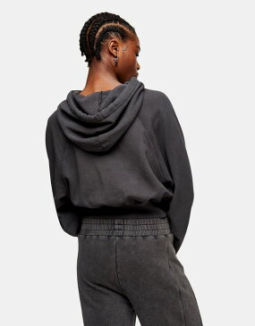 トップショップ Topshop TOPSHOP ウォッシュドブラックのTopshopプレミアムレジャーバブル裾パーカー トップス レディース 女性 インポートブランド 小さいサイズから大きいサイズまで