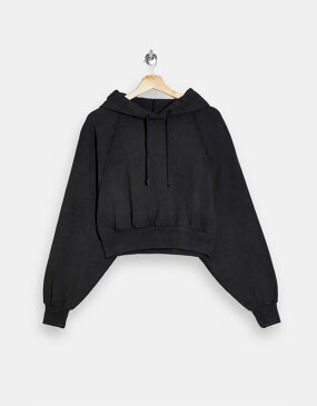 トップショップ Topshop TOPSHOP ウォッシュドブラックのTopshopプレミアムレジャーバブル裾パーカー トップス レディース 女性 インポートブランド 小さいサイズから大きいサイズまで
