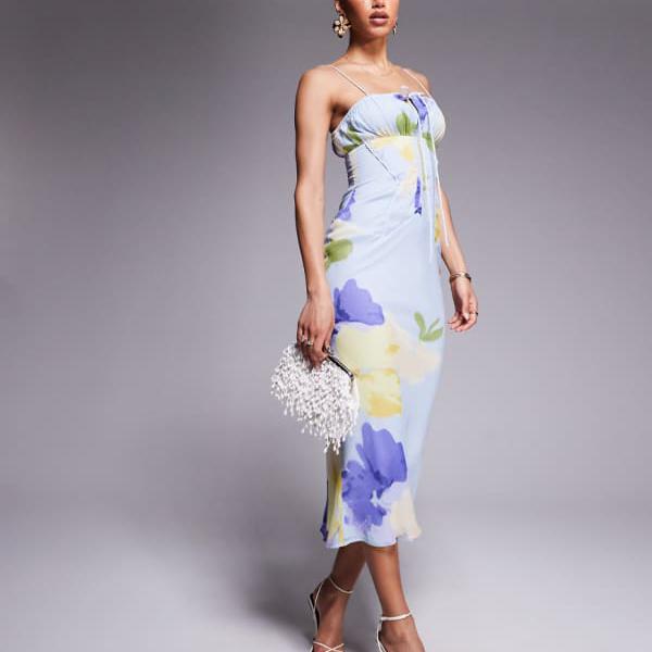 エイソス ASOS asos ASOS DESIGN バルドー シフォン バイアス ミディドレス（ライラック フローラルプリント） ワンピース レディース 女性 インポートブランド 小さいサイズから大きいサイズまで(4)