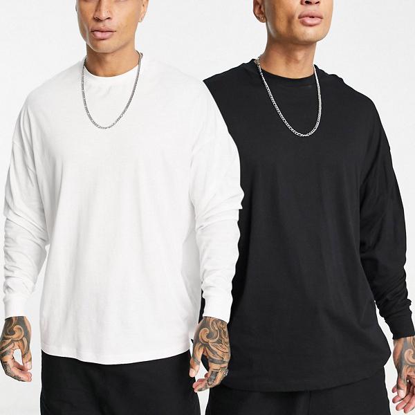 エイソス ASOS asos ASOS DESIGN2パックオーガニック特大長袖Tシャツマルチ トップス メンズ 男性 インポートブランド 小さいサイズから大きいサイズまで