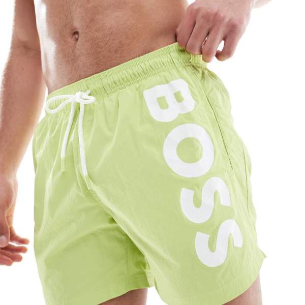 明るいグリーンのボスオクトパスロゴスイムショーツ 水着 メンズ 男性 インポートブランド 小さいサイ..
