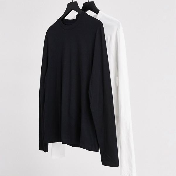 エイソス ASOS asos ASOS DESIGN2パック長袖Tシャツ（クルーネック付き） トップス メンズ 男性 インポートブランド 小さいサイズから大きいサイズまで