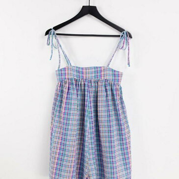 エイソス ASOS asos ASOSDESIGNネクタイショルダースイングプレイスーツinマルチチェック オールインワン レディース 女性 インポートブランド 小さいサイズから大きいサイズまで