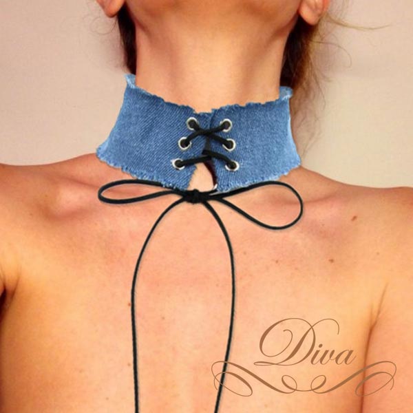 デニム チョーカー jeans ジーンズ チョーカー 首輪 チョーカー ネ・bクレス ネックレス レースアップ チョーカー ネックレスチョーカー ペンダント a...