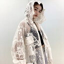 メッシュ レース刺繍 フード付き コート シアー メッシュ カーディガン 羽織 シースルー フリル レトロ クラシック ヴィンテージ レディース 女性 衣装 イベント 大人可愛い キャバ嬢 ホステス 私服 キャバ 20代 30代 40代 同伴(4)