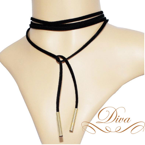 チョーカネクレス ロング ブラック レザー ロープ ゴールド チューブチョーカーネックレス フェス イベント コスプレ【楽ギフ_包装】【即日発送】【代引き・・艪...