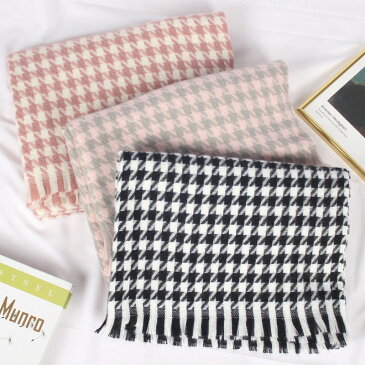 ★当店通常価格1200円より50%OFF!★ チェックストール チドリ レディース 千鳥柄ストール 千鳥格子ストール 大判サイズ 大き目 マフラー ブラック ホワイト 防寒 クール 大人かわいい ユニセックス 冬 秋 カシミヤ ブラック ビンク かわいい 秋冬マスク