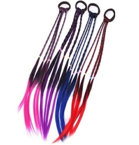 エクステ三つ編みカラー4色セットカラフルキッズヘアーメッシュつけ毛つけ髪ヒップホップレゲエダンスダンサー
