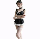 【D-C10073】セクシー メイド服 コスチューム コスプレ ランジェリー 制服 ベビードール 可愛い 首飾り Tバック 網タイツ付き 4点セット フリーサイズ プレゼント