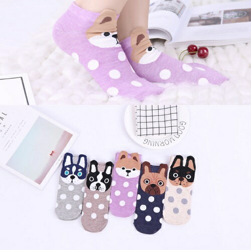 樂天商城 - 犬　くるぶし　ソックス　靴下　レディース　5色セット　水玉　春　夏　ファッション　フリーサイズ　可愛い　ブルドック　柴犬
