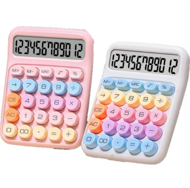樂天商城 - 電卓 かわいい 12桁 計算機 おしゃれ 大型LCDディスプレイ 計算機 家計管理　家計簿 滑り止め 丸ボタン オフィス 家庭 学校用