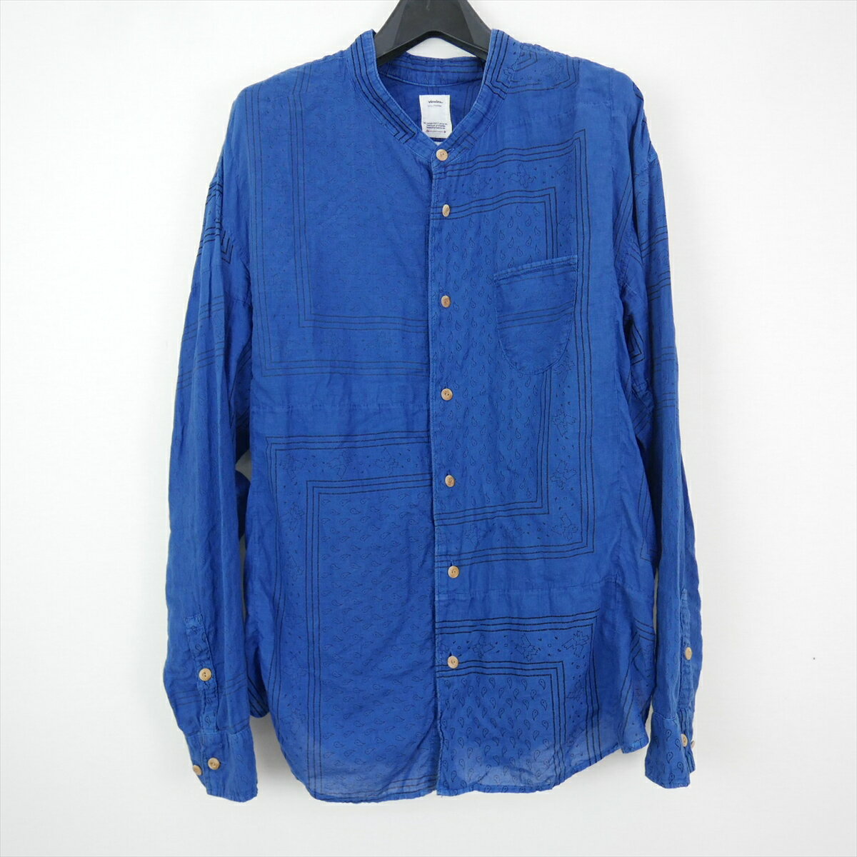 20SS visvim ビズビム KAFKA L/S BANDANA P.W. (N.D.) INDIGO 1 メンズ トップス バンダナ ノーカラー 長袖シャツ インディゴ  DN-14457