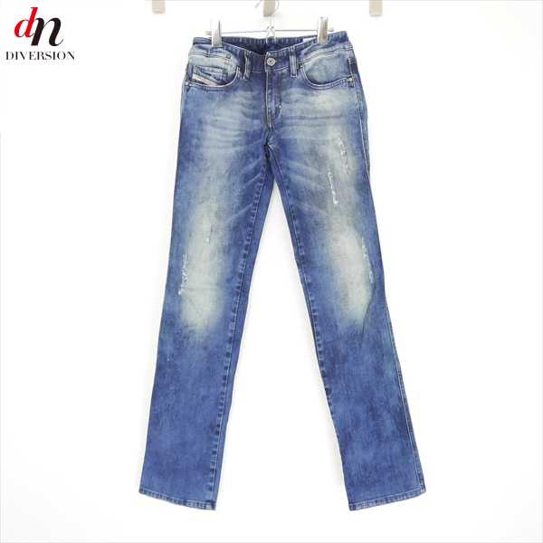 DIESEL ディーゼル LHELA 008QY クラッシュ加工 スリム ストレート ストレッチ デニムパンツ ジーンズ INDIGO W24 L30 【中古】 DN-6403