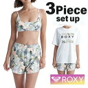 ROXY ロキシー 水着 スイムウェア ビキニ レディース ハイウェスト 体型カバー 3点セット サーフパンツ ショートパンツ uvガード おしゃれ かわいい シンプル Tシャツ カバーアップ 30代 40代 50代 ビーチ プール RSW241009 SIMPLY BOTANICAL HID