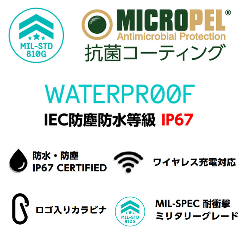 街のダイビング屋さん 楽天市場店のPELICAN (ペリカン) PROTECTOR AIRPODS (プロテクターエアポッズ) AirPods用 オリーブグリーン AirPodsプロテクター IP67 防塵・防滴対応 抗菌コーティング 1.2m落下耐衝撃 ワイヤレス充電対応 ロゴ入りカラビナ付 [PP043282] PROTECTOR AIRPODS for AirPods Olive Green｜アングル2