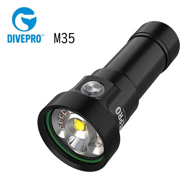 DIVEPRO（ダイブプロ）[M35] 3500ルーメン ビデオライト マルチカラー（レッド・ブルー・UVライト） 国内正規品 水中LEDライト ワイド90°＆スポット7°100m防水 5000K 充電式 ボタンスイッチ 水中カメラ 水中撮影 スキューバダイビング スノーケリング スキンダイビング