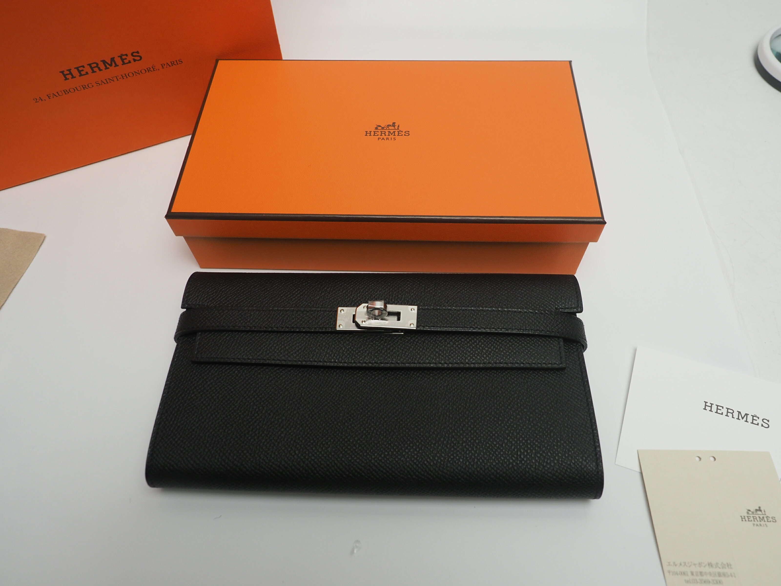 エルメス 長財布（メンズ） [新品・未使用] エルメス HERMES ケリーウォレット ロング 財布 長財布 ロングウォレット エプソン 黒 ブラック シルバー金具