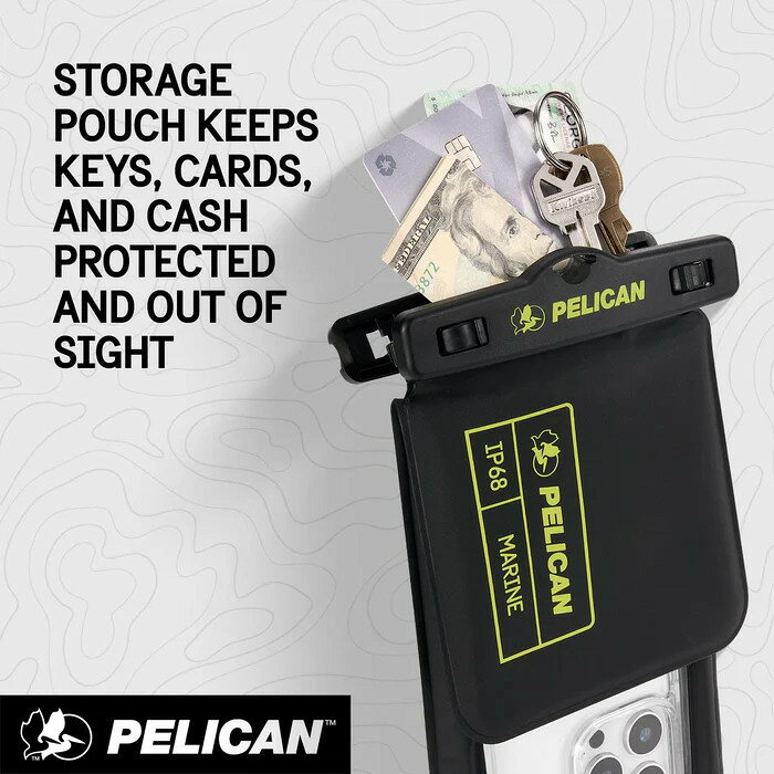 街のダイビング屋さん 楽天市場店のPELICAN ペリカン 防水スマホポーチXL IP68 防水ポーチ 収納ポーチ付き ブラック/ライムグリーン [PP060126] Pelican Marine Waterproof Floating Pouch 水に浮く ネックストラップ付 6.9インチまで対応 スマートフォン用｜アングル2