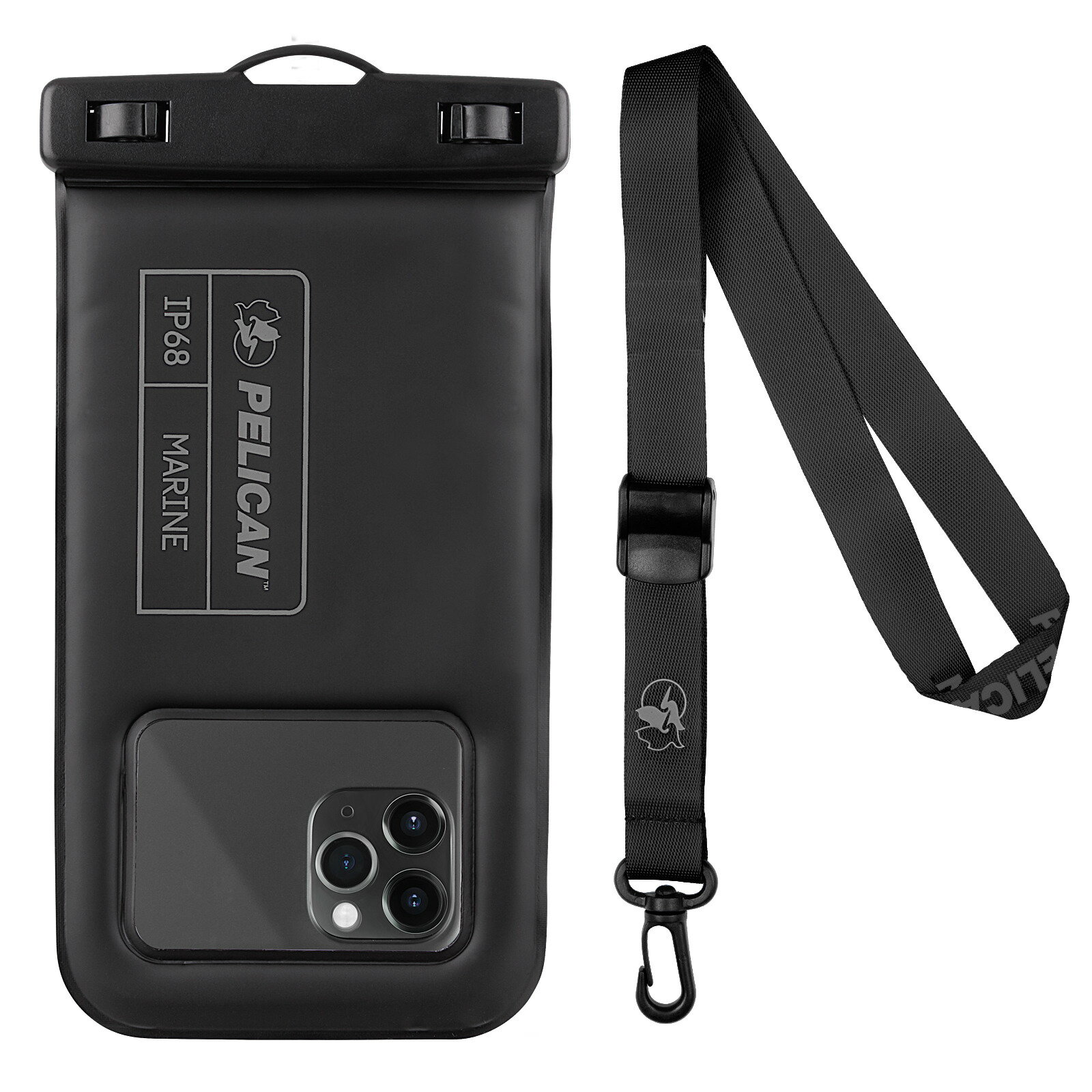 PELICAN ペリカン 防水スマホポーチ IP68 防水ポーチ ブラック [PP048804] Pelican Marine Waterproof Floating Pouch 水に浮く ネックストラップ付 6.9インチまで対応 スマートフォン用
