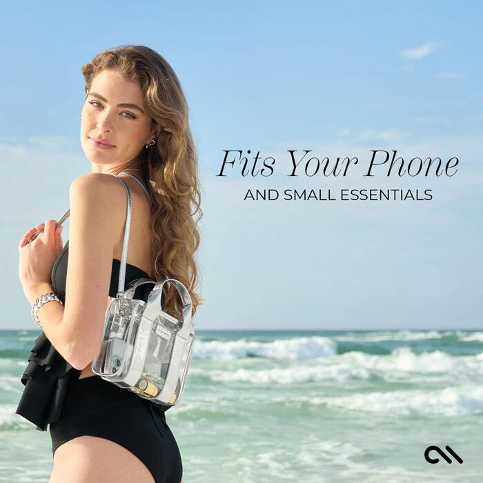 Case-Mate ケースメイト マイクロトートバッグ シルバークローム [CM056472] Silver Chrome/Clear ストラップ付 ショルダー ファスナー付き クリア 3