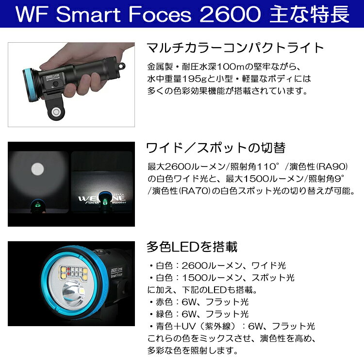 DivingGearのweefine(ウィーファイン)　WF Smart Focus 2600 スマートフォーカス 2600 水中撮影 水中ライト LEDライト 水中カメラ ダイビング｜アングル2