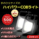 COB ライト LED 投光器 懐中電灯 ミニ 作業灯 2個セット Rakutenランキング第1位 ミニライト 充電式 4種点灯モード 高輝度 500ルーメン ポケットサイズ 小型 軽量 コンパクト IPX4防水 強力磁石付き カラビナ式 アウトドア キャンプ 登山 夜釣り 防災 停電【セット商品】