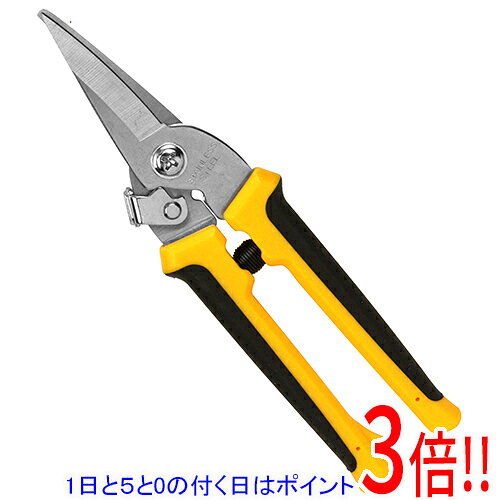 平日午前8時までにご注文・決済完了で提携倉庫より当日出荷いたします。なお、北海道・沖縄・離島の方は出荷まで2日〜7日かかります。予めご了承ください。ご注文・お支払い後は商品の手配を行いますのでのキャンセルはお受けできません。 代金引換のご注文はお受けできません。様々な素材を強力にカットします。ブリキ・アルミ・エンビ・プラスチック・布・紙・ビニール・金網・針金等の切断。ステンレス刃はサビに強く、永く切れ味を保ちます。刃を閉じて収納できるセーフティロック付です。グリップは手にフィットしやすく設計され、スプリング付で長時間の作業も楽に出来ます。切断物をキャッチしやすく、刃がにげにくい・作業のしやすいカーブ刃です。●切断目安：(アルミ板・プラ板)1.0mm・(銅板・トタン板・ブリキ板)0.5mm。●切断目安：(皮革・ゴム板)約4.0mm・(アルミ線・銅線)直径2.0mm・(針金)直径0.5mm。●刃部硬度：HRC50-52。●刃部：ステンレスSUS420J2。●グリップ：PP+TPR。ピアノ線や鋼材・鋼線など硬く熱処理された素材には使用できません。刃先にいくほど、切断能力は低下します。硬いもの・厚いものの切断は刃の奥の方で行ってください。鋏の能力以上の切断は刃こぼれや手を痛める恐れがありますので、表示用途以外には使用しないでください。作業時には安全のため、作業手袋・安全メガネなどを着用してください。誤って落としたり、ぶつけたりしますと、変形したりキレツや破損を生ずる場合がありますので取り扱いには充分ご注意ください。刃部にカケやキレツがある場合は使用しないでください。刃部に直接手を触れないでください。はさみでの無理な切断(刃部をこじる・叩くなど)は刃こぼれや破損を引き起こすだけでなく危険ですので絶対にしないようにしてください。特に先端部での強力な切断は絶対にしないでください。使用後は刃部の汚れや水気を拭き取り、ネジや可動部および刃部にミシン油等を塗布して刃をしっかりと閉じて幼児の手の届かない所に保管してください。一度硬い素材(アルミ・ブリキなど)を切断した後には、布・ビニールなど柔らかい素材が切りにくくなります。柔らかい素材を切断する場合は、硬い素材には使用しないようにしてください。※返品についてはこちらをご覧ください。　