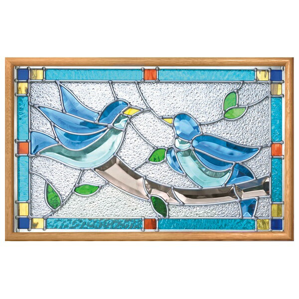 ステンドグラス 壁掛け 幸せの青い鳥 フレーム：クリア (SH-PR01) 幅524×高さ333mm ミラーステンドグラス 額付き ※代引不可 