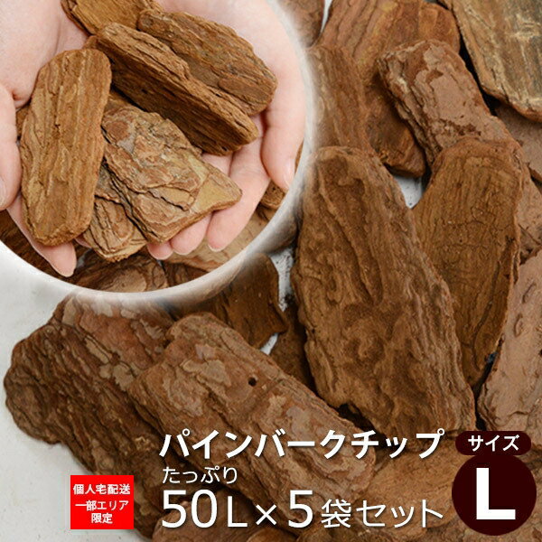 パインバークチップ 50リットル Lサイズ 5袋セット（約10kg×5袋）（5平米分） マルチング ガーデン 園芸用土