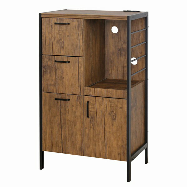 レンジ台 ヴィンテージブラウン 幅60cm アート食器棚60-100 (23376) クロシオ キッチン収納 ※北海道・..