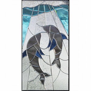 ステンドグラス (SH-A22) 一部鏡面ガラス 913×480×18mm イルカ Aサイズ （約13kg） メーカー在庫限り ※代引不可