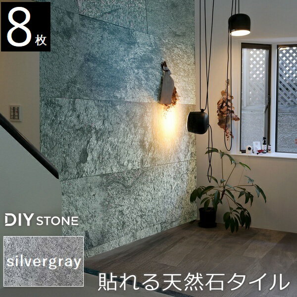 壁材 天然石仕上材 内装用 天然石シート DIY stone 122×61cm 8枚セット シルバーグレー (STN0612-8P-SLV) ※北海道＋3000円 【代引不可】(3)