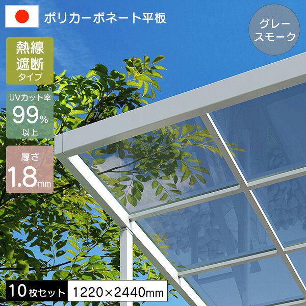 乐天商城 - 【10枚セット】 ポリカーボネート板 平板 1.8mm 熱線遮断ポリカシート グレースモーク 1220×2440mm UVカット 紫外線 遮熱 アイリス 【代引不可】
