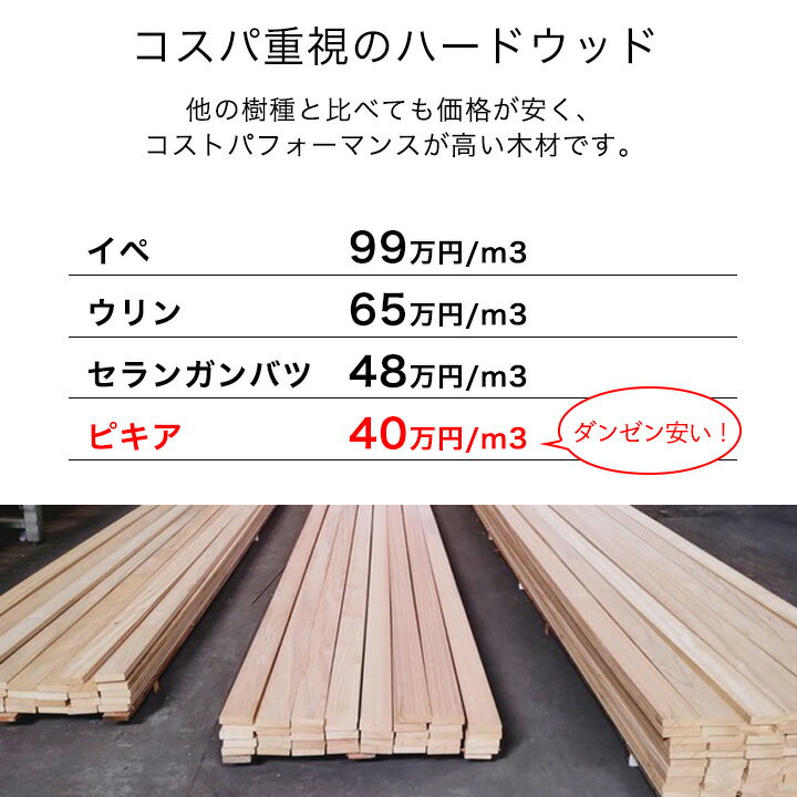 【5%OFFクーポン6/4 20：00～】ピキア 30×105×3600mm（9.1kg) 木材 材料 板材 床材 面材 天然木 ウッドデッキ DIY ※送料別途見積り、最低送料2000円～ 3