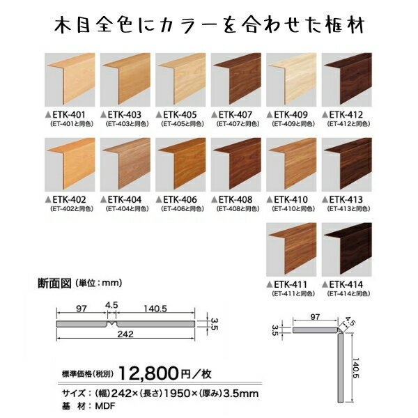 サンゲツ かんたんリフォーム床材 リフォルタ用 框材 ETK401〜ETK414