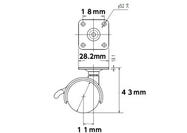 双輪キャスター 30mm ブラック ストッパー付 プレート式