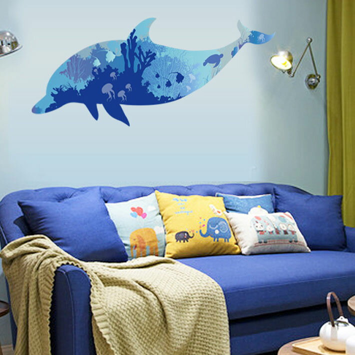 ウォールステッカー 両面印刷 イルカ カメ クラゲ ウォーターフォレスト 北欧 大人かわいい モダン かわいい wall sticker トイレ リビング 貼ってはがせる デコレーションシール 壁紙シール インテリアシール 宅C 3