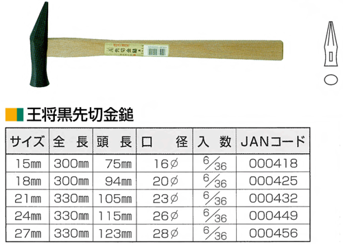 王将　黒先切金鎚　18mm　 ハンマー