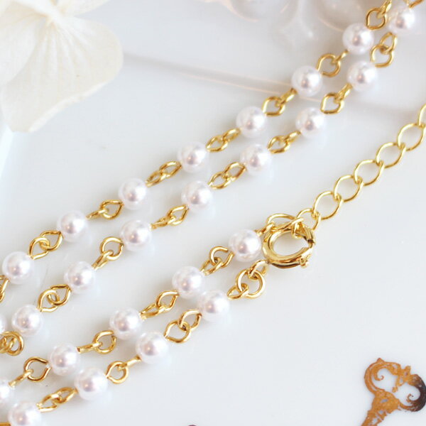 キュービックジルコニアハートのホワイトパールベースネックレス【日本製】 3