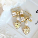 ゴージャスハート×ビジューリボンピアス/イヤリング【日本製】(4)