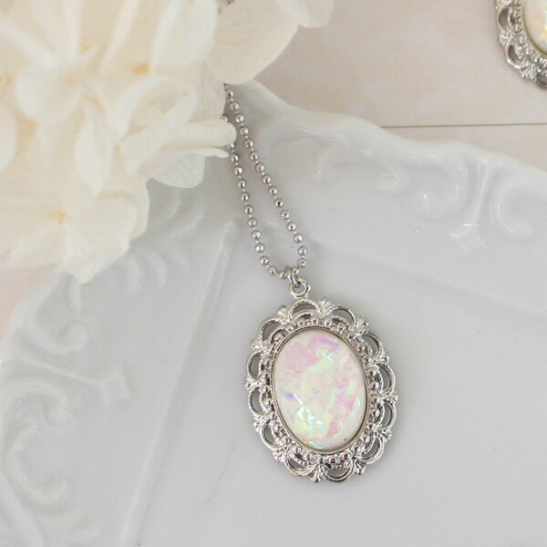 樂天商城 - オーバルカボションフレーム（銀色）ネックレス【日本製】